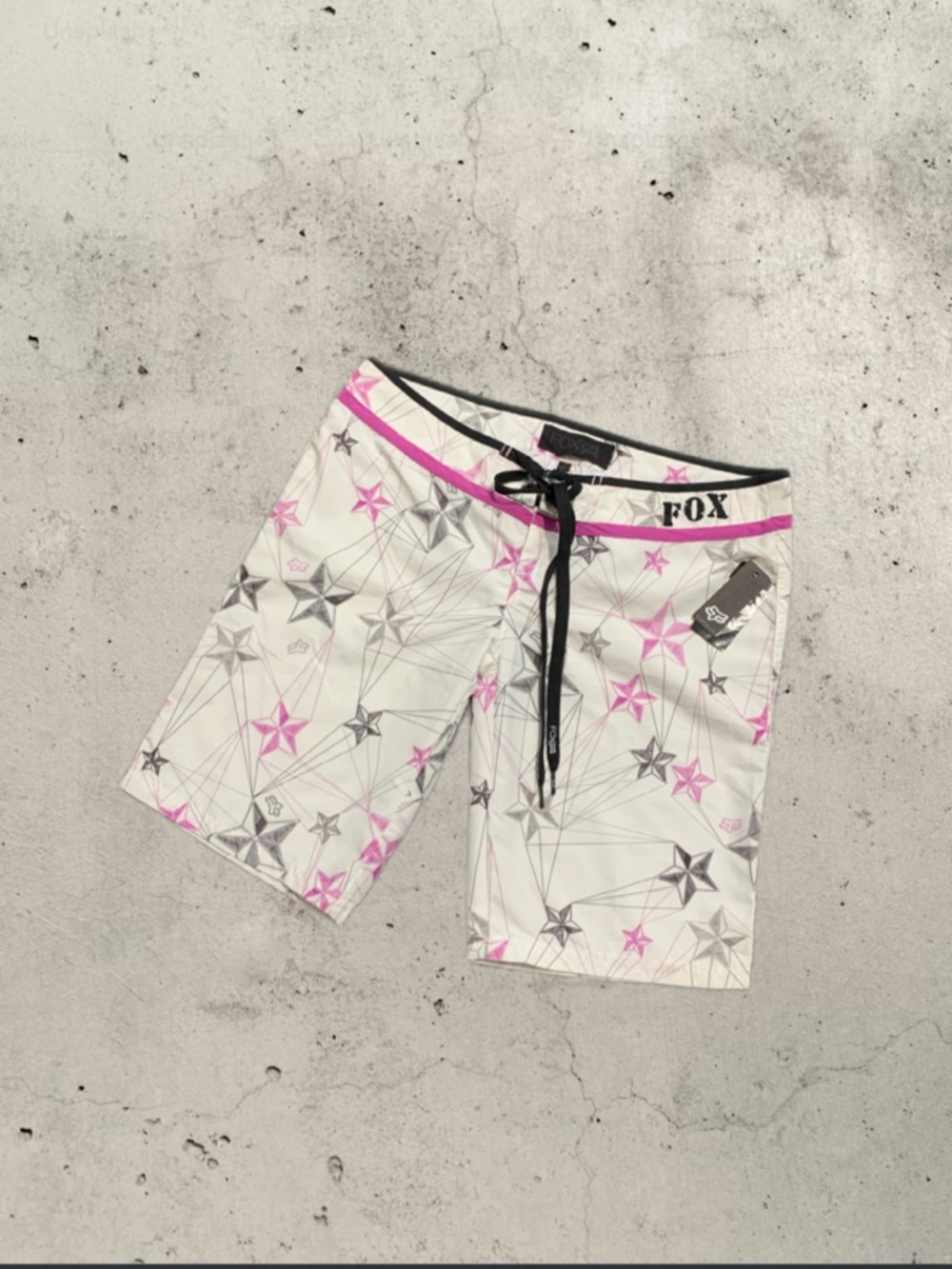 Y2K Fox Racing Co. Classic White Surf Swim Trunks with Stars (New with Tags)